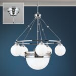 Candelabru ALT VIEN, 5+1 lampi E14, alama solida nichelata, abajur sticla opal, diametrul 70cm ORION - imagine 3