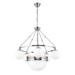 Candelabru ALT VIEN, 5+1 lampi E14, alama solida nichelata, abajur sticla opal, diametrul 70cm ORION - imagine 5