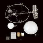 Candelabru ALT VIEN, 5+1 lampi E14, alama solida nichelata, abajur sticla opal, diametrul 70cm ORION - imagine 9