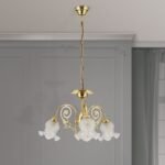 Candelabru RINGSTRASSE, 3 lămpi E27 alama solida finisaj alamă lucioasă cu abajur decorat ORION - imagine 4