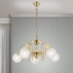 Candelabru RINGSTRASSE, 5 lămpi E27 alama solida alamă strălucitoare, cu abajur transparent mat ORION
