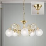 Candelabru RINGSTRASSE, 5 lămpi E27 alama solida alamă strălucitoare, cu abajur transparent mat ORION - imagine 3