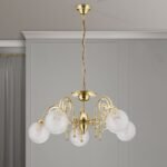 Candelabru RINGSTRASSE, 5 lămpi E27 alama solida alamă strălucitoare, cu abajur transparent mat ORION - imagine 4