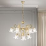 Candelabru RINGSTRASSE, 9 lămpi E27 alama solida finisaj alamă lucioasă cu abajur sticla decorata ORION