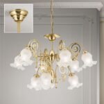 Candelabru RINGSTRASSE, 9 lămpi E27 alama solida finisaj alamă lucioasă cu abajur sticla decorata ORION - imagine 3