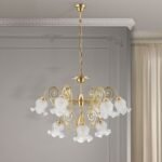 Candelabru RINGSTRASSE, 9 lămpi E27 alama solida finisaj alamă lucioasă cu abajur sticla decorata ORION - imagine 4
