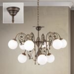 Candelabru RINGSTRASSE, 9 lămpi E27 alama solida finisaj alamă antică cu abajur opal ORION - imagine 3