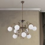 Candelabru RINGSTRASSE, 9 lămpi E27 alama solida finisaj alamă antică cu abajur opal ORION - imagine 4