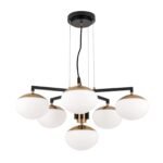 Candelabru JOSEPHINE, 6 lampi E27, otel negru, abajur sticla opal, diametrul 73.5cm ORION - imagine 7