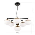 Candelabru JOSEPHINE, 6 lampi E27, otel negru, abajur sticla opal, diametrul 73.5cm ORION - imagine 11