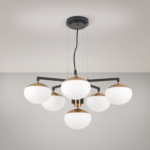 Candelabru JOSEPHINE, 6 lampi E27, otel negru, abajur sticla opal, diametrul 73.5cm ORION - imagine 3