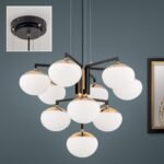 Candelabru JOSEPHINE, 10 lampi E27, otel negru, abajur sticla opal, diametrul 73.5cm ORION - imagine 3