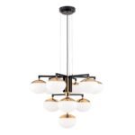 Candelabru JOSEPHINE, 10 lampi E27, otel negru, abajur sticla opal, diametrul 73.5cm ORION - imagine 5