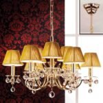 Candelabru de cristal KRISTALLDESIGN, 9 lampi E14, 102x58cm, alama solida aurie cu nuanta de sampanie, pandantive de cristal Swarovski ORION