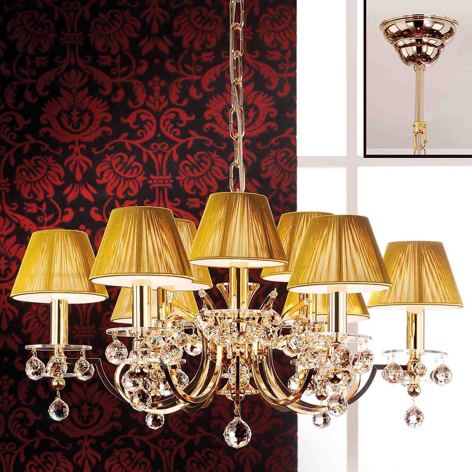 011.2144-0602_01_n2 Candelabru de cristal KRISTALLDESIGN, 9 lampi E14, 102x58cm, alama solida aurie cu nuanta de sampanie, pandantive de cristal Swarovski ORION - imagine 1