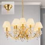 Candelabru de cristal KRISTALLDESIGN, 12 lampi E14, 105x70cm, alama solida aurie cu nuanta de sampanie, pandantive de cristal Swarovski ORION - imagine 3