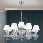 Candelabru de cristal KRISTALLDESIGN, 12 lampi E14, 105x70cm, alama solida cromata cu nuante albe, pandantive de cristal Swarovski ORION