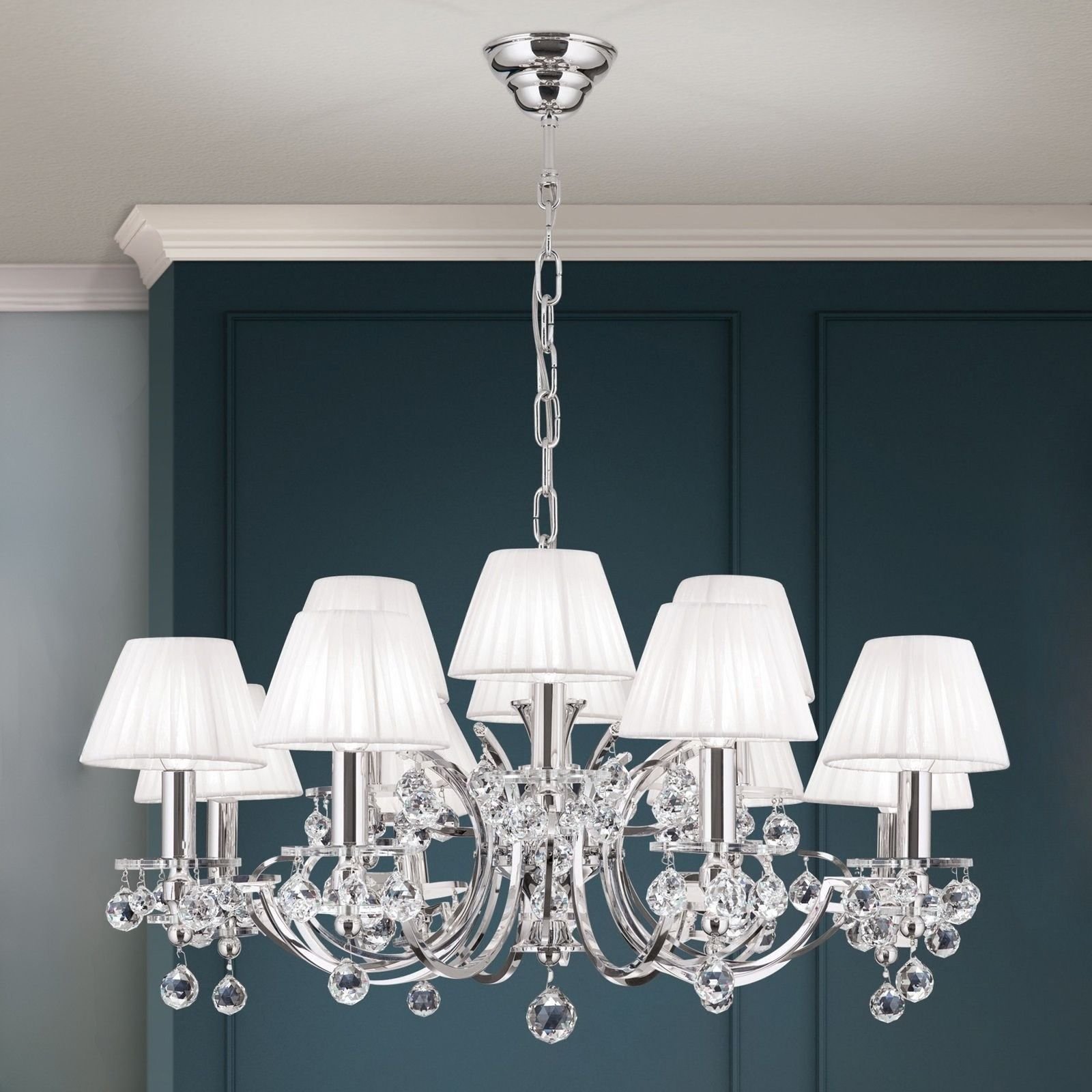 011.2144-0711_01_n3 Candelabru de cristal KRISTALLDESIGN, 12 lampi E14, 105x70cm, alama solida cromata cu nuante albe, pandantive de cristal Swarovski ORION - imagine 1