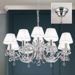 Candelabru de cristal KRISTALLDESIGN, 12 lampi E14, 105x70cm, alama solida cromata cu nuante albe, pandantive de cristal Swarovski ORION - imagine 3