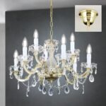 Candelabru de cristal MARIE CLAIRE, 9 lumini E14,cadru otel auriu, pandantive din sticla cristalinizata, diametru 65cm ORION - imagine 3