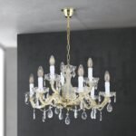 Candelabru de cristal MARIE CLAIRE, 9 lumini E14,cadru otel auriu, pandantive din sticla cristalinizata, diametru 65cm ORION - imagine 4