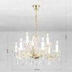 Candelabru de cristal MARIE CLAIRE, 9 lumini E14,cadru otel auriu, pandantive din sticla cristalinizata, diametru 65cm ORION - imagine 8