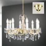 Candelabru de cristal MARIE CLAIRE, 8 lumini E14,cadru otel auriu, pandantive din sticla cristalinizata, diametru 56cm ORION - imagine 3