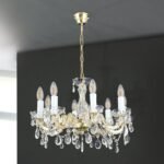 Candelabru de cristal MARIE CLAIRE, 8 lumini E14,cadru otel auriu, pandantive din sticla cristalinizata, diametru 56cm ORION - imagine 4