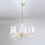 Candelabru de cristal MARIE CLAIRE, 8 lumini E14,cadru otel auriu, pandantive din sticla cristalinizata, diametru 56cm ORION - imagine 5