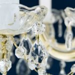 Candelabru de cristal MARIE CLAIRE, 8 lumini E14,cadru otel auriu, pandantive din sticla cristalinizata, diametru 56cm ORION - imagine 6