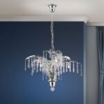 Candelabru de cristal PALME, 6 lampi G9, alama solida cromata, pandantive de cristal Schoeler ORION