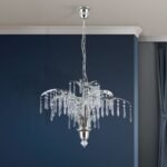 Candelabru de cristal PALME, 6 lampi G9, alama solida cromata, pandantive de cristal Schoeler ORION - imagine 4
