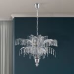 Candelabru de cristal PALME, 12 lampi G9, alama solida cromata, pandantive de cristal Schoeler ORION - imagine 3