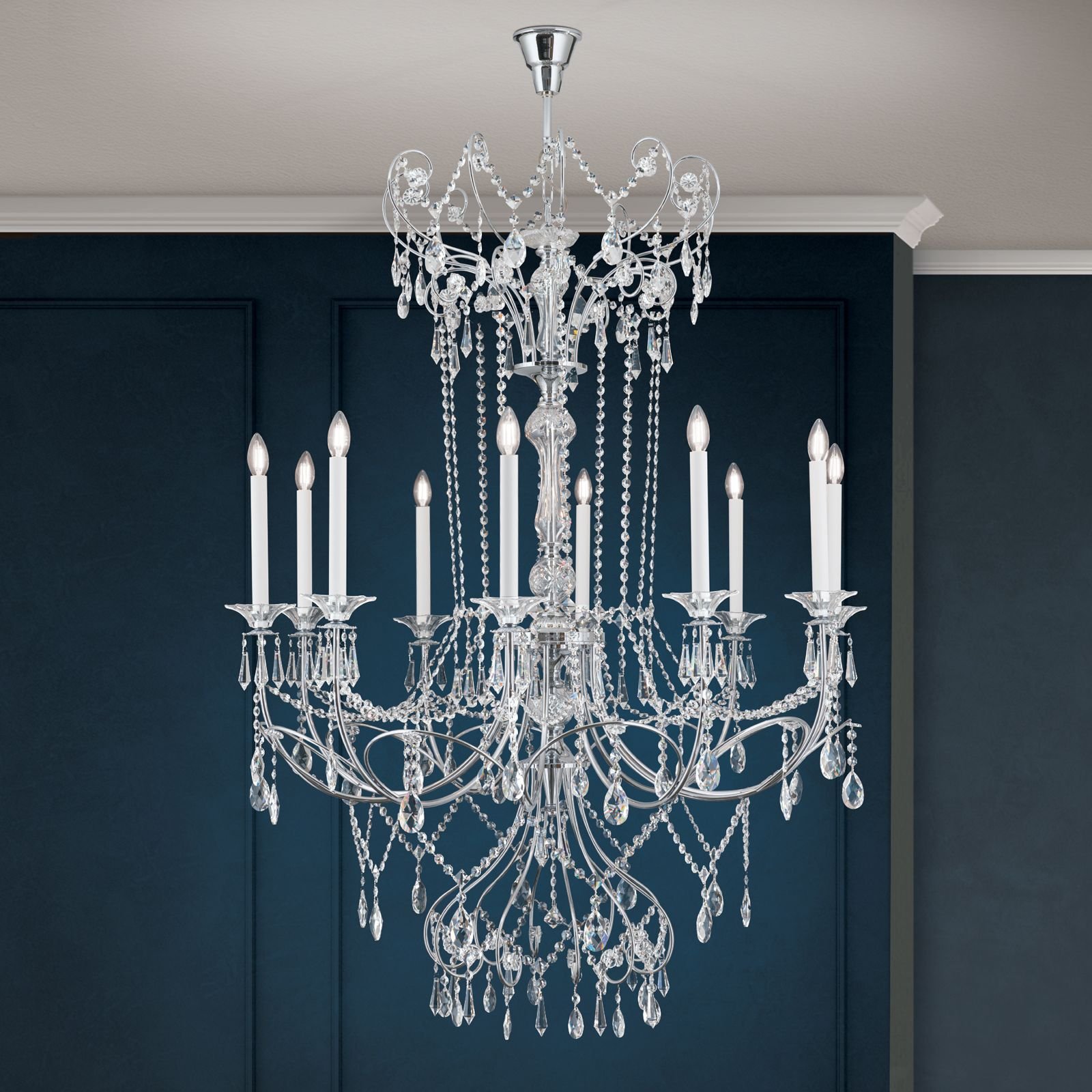 011.2369-013_01_n2 Candelabru de cristal KATHARINA, 10 lumini E14, pandantive de cristal Swarovski, diametru 110cm, alama solida cromata ORION - imagine 1