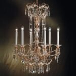 Candelabru de cristal KATHARINA, 6 lumini E14, pandantive de cristal Swarovski, diametru 75cm, placat cu aur de 24K ORION
