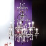 Candelabru VERONA, 17 flacari E14, otel antic-auriu, pandantive de sticla clara-taiata, diametrul 105cm ORION
