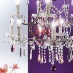Candelabru VERONA, 17 flacari E14, otel antic-auriu, pandantive de sticla clara-taiata, diametrul 105cm ORION - imagine 3