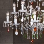 Candelabru VERONA, 11 flacari E14, otel antic-auriu, pandantive de sticla clara-taiata, diametrul 78cm ORION - imagine 3