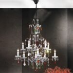 Candelabru VERONA, 11 flacari E14, otel antic-auriu, pandantive de sticla clara-taiata, diametrul 78cm ORION - imagine 4