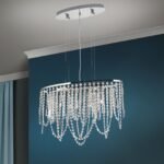 Candelabru de tavan KRISTALLDESIGN în formă ovală, 60x25cm, 3lumini G9, alama solida finisaj alamă cromata, pandantive de cristal Schoeler ORION