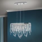 Candelabru de tavan KRISTALLDESIGN în formă ovală, 60x25cm, 3lumini G9, alama solida finisaj alamă cromata, pandantive de cristal Schoeler ORION - imagine 3