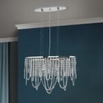 Candelabru de tavan KRISTALLDESIGN în formă ovală, 60x25cm, 3lumini G9, alama solida finisaj alamă cromata, pandantive de cristal Schoeler ORION - imagine 4