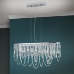 Candelabru de tavan KRISTALLDESIGN în formă ovală, 90x25cm, 5 lumini G9, alama solida  finisaj alamă cromata, pandantive de cristal Schoeler ORION - imagine 3