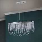 Candelabru de tavan KRISTALLDESIGN în formă ovală, 90x25cm, 5 lumini G9, alama solida  finisaj alamă cromata, pandantive de cristal Schoeler ORION - imagine 4