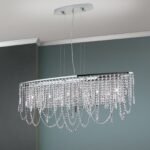 Candelabru de tavan KRISTALLDESIGN în formă ovală, 110x25cm, 6 lumini G9, alama solida finisaj alamă cromata, pandantive de cristal Schoeler ORION