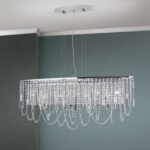 Candelabru de tavan KRISTALLDESIGN în formă ovală, 110x25cm, 6 lumini G9, alama solida finisaj alamă cromata, pandantive de cristal Schoeler ORION - imagine 3