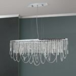 Candelabru de tavan KRISTALLDESIGN în formă ovală, 110x25cm, 6 lumini G9, alama solida finisaj alamă cromata, pandantive de cristal Schoeler ORION - imagine 4