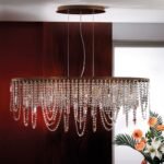 Candelabru de tavan KRISTALLDESIGN în formă ovală, 110x25cm, 10 lumini G9, alama solida finisaj alamă antica patinata, pandantive de cristal Schoeler ORION - imagine 5