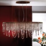 Candelabru de tavan KRISTALLDESIGN în formă ovală, 110x25cm, 10 lumini G9, alama solida finisaj alamă antica patinata, pandantive de cristal Schoeler ORION - imagine 2