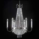 Candelabru EMPIRE CRYSTAL, 6 lumini E14, cadru alama solida,  pandantive sticlă de cristal Asfour, diametru 62cm, finisaj argint antic ORION - imagine 5